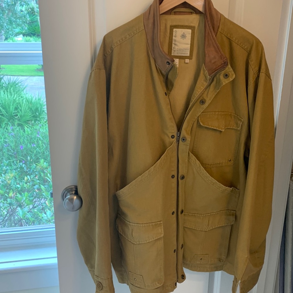 The Territory Ahead XXL mustard canvas coat with leather collar. Gently used.